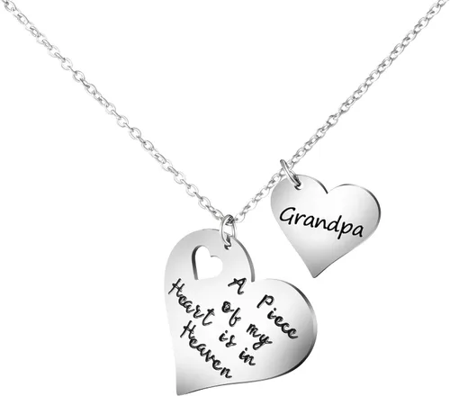 JoycuFF A Piece of My Heart is in Heaven, regalos conmemorativos por la pérdida de ser querido, collar con colgante de plata de acero inoxidable,