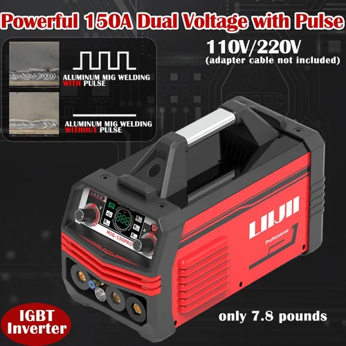 Miniatura 3 de Soldador MIG de Aluminio con Pulso, Máquina de Soldadura de 150A 110/220V de Doble Voltaje, Soldador Multiproceso 5 en 1 de MIG de Aluminio/MIG
