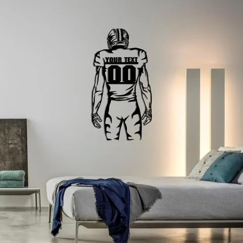 Miniatura 4 de GodLover Arte de pared de metal de fútbol personalizado de lujo, letrero con nombre personalizado, decoración de jugador, regalos de dormitorio