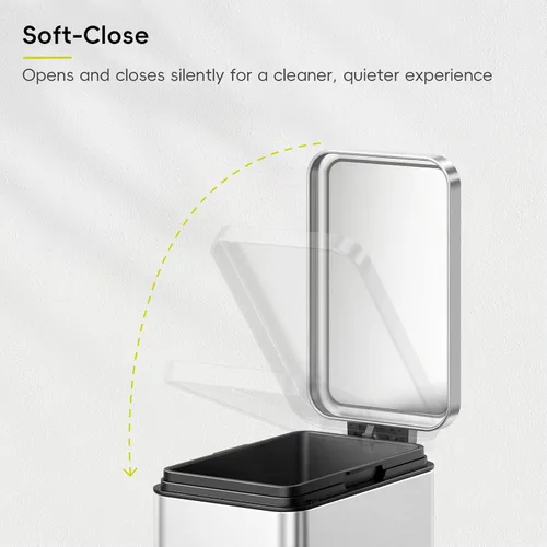 Miniatura 6 de EKO Cubo de basura pequeño para baño con tapa, cierre suave, pedal escalonado, cubo de basura de acero inoxidable de 10 litros/2.6 galones con cubo