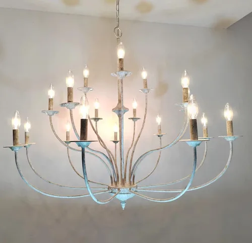 Miniatura 11 de Maxax Candelabro de Campo Francés, Candelabro de Granja Blanco Antiguo de 2 Niveles y 9 Luces, Accesorios de Lámpara Colgante de Vela Rústica de 31