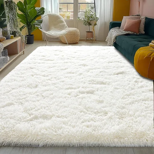 Miniatura 196 de Alfombras de área de 8x10 para sala de estar, alfombra shaggy grande ultra suave y esponjosa para dormitorio, alfombras de felpa mullida Blanco crema