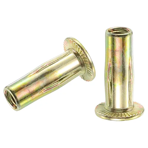 Miniatura 8 de uxcell Tuercas remachadoras multiagarre 1/4-20, 5 piezas de vástago preabombado cabeza plana roscada tuerca de inserción chapada en zinc dorado