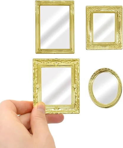 Miniatura 11 de iLAND Mini espejos, accesorios para casa de muñecas a escala 1:12, espejo en miniatura de vidrio enmarcado (plata oscura 4 piezas)