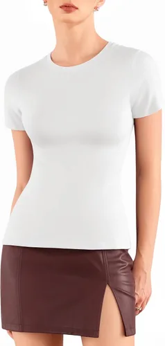 MANGOPOP Crew Neck Long Sleeve Short Sleeve T Shirts for Women Fitted Shirts Tight Neck T Shirts Basic Tee Tops