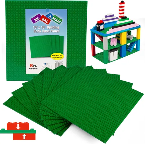 Miniatura 12 de Placas base clásicas para ladrillos de construcción – Juego de 6 placas de construcción grandes de 10 x 10 pulgadas (multicolores) – Conectividad