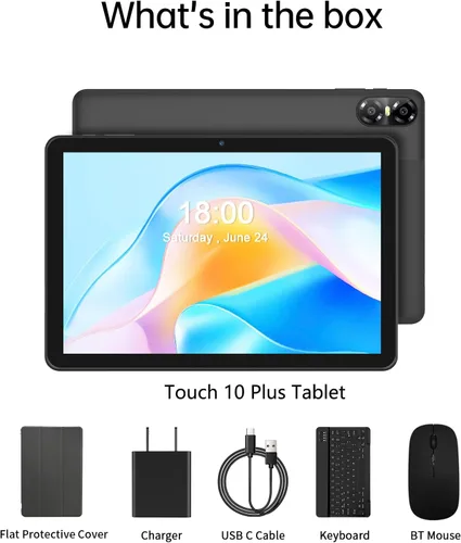 Miniatura 7 de PRITOM Tablet Android 15 de 10 pulgadas, Octa-Core, WiFi 5Ghz, pantalla IPS HD, tabletas de 64 GB con teclado, una funda personalizada, cargador
