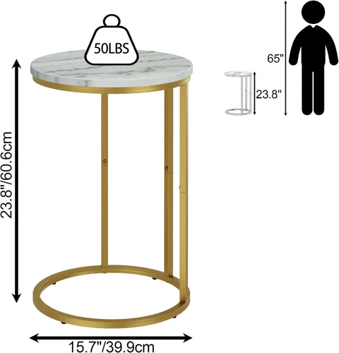 Miniatura 3 de Function Home Mesa auxiliar de mesa C, mesa auxiliar de sofá en forma de C de mármol, mesas de sofá que se deslizan por debajo, mesa decorativa