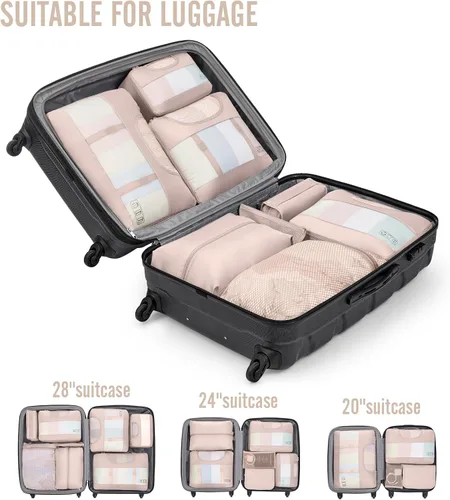 Miniatura 6 de Veken Juego de 10 cubos de embalaje para viajes, accesorios esenciales para vacaciones en la playa, cruceros, bolsas organizadoras de maleta
