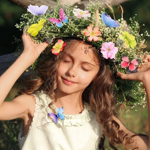 Miniatura 5 de Canlierr Juego de 100 mariposas de organza con cabeza floral sintética para manualidades, 50 cintas pequeñas 3D, 50 mini flores de imitación