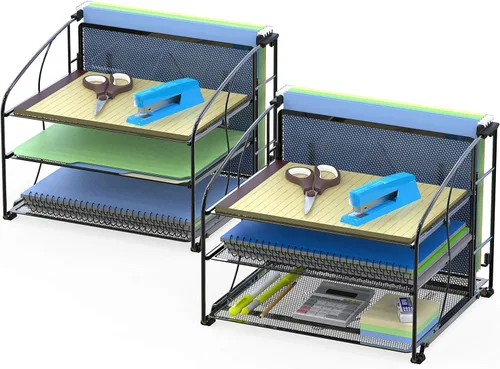 Simple Houseware - Organizador de escritorio de 3 niveles con soporte para archivos colgantes, 2 paquetes, color negro