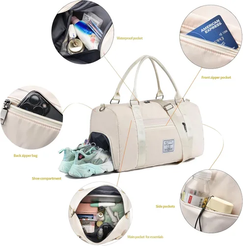 Miniatura 84 de Bolsa de gimnasio con bolsillo húmedo, bolsa de viaje plegable para mujer, bolsa de viaje impermeable para viajes, gimnasio, yoga