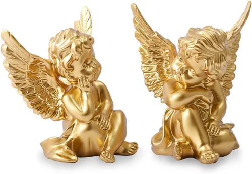 OwMell - Juego de 2 figuras de estatua de ángeles querubines de resina, decoración para el hogar interior, adorable estatua de ángel de escultura