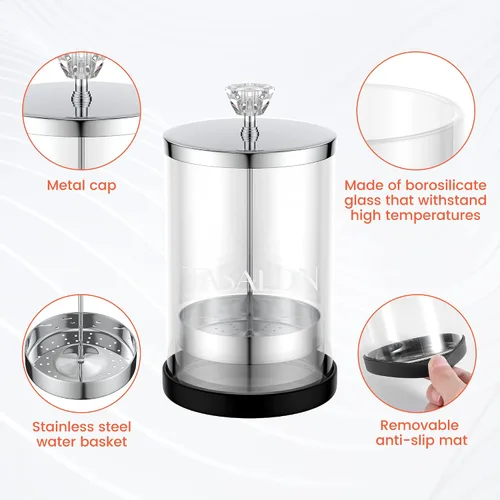 Miniatura 3 de TASALON Tarro de peluquero de 1 a 25 onzas con tapa de acero inoxidable y tarro de vidrio con cesta extraíble, salón o spa de uñas