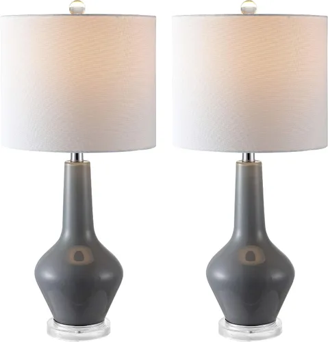 Miniatura 5 de SAFAVIEH Lighting Collection - Juego de 2 lámparas de mesa de terciopelo modernas y contemporáneas de cristal gris ahumado de 24 pulgadas para Gris