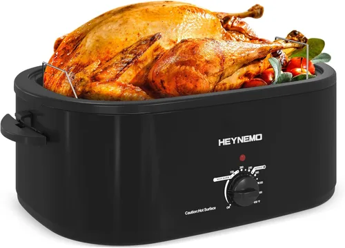 Miniatura 20 de Horno rostizador eléctrico, con tapa visible y autohumectante, grande, con descongelado y mantenimiento de calor, temperatura ajustable, bandeja