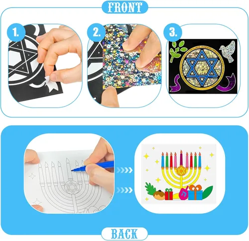 Miniatura 3 de Cinrobiye Juego de 24 piezas de papel de aluminio de Hanukkah para manualidades, kit de pintura de Janucá, papel de arte, actividades para colorear