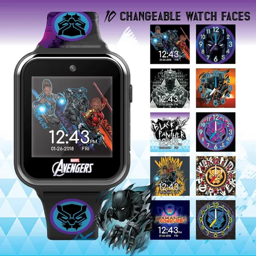 Miniatura 5 de Accutime Kids Marvel Black Panther Black - Reloj inteligente educativo con pantalla táctil para niños, niñas, niños pequeños, cámara para selfies