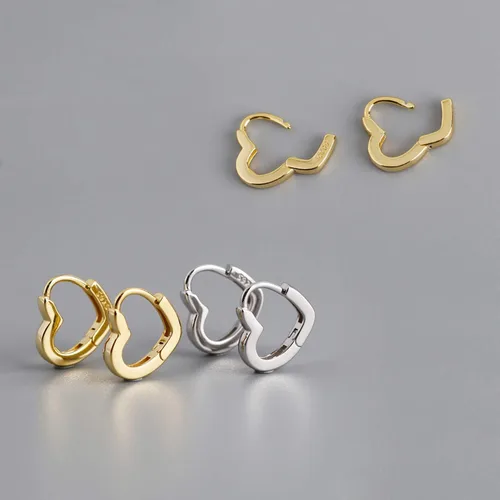 Miniatura 4 de 925 Sterling Silver Small Huggie Hoop Earrings Heart Shaped, White Gold Plated