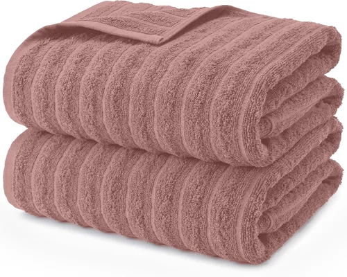 Miniatura 11 de DAN RIVER Paquete de 2 sábanas de baño de 35x70 pulgadas, sábanas de baño jumbo acanaladas para adultos, toallas grandes gruesas y absorbentes