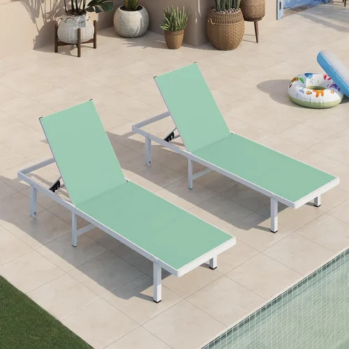 Miniatura 14 de Sillas de Descanso para Piscina, Tumbona al Aire Libre con Ruedas y Reclinable de 5 Posiciones -Fácil de Mover- Silla de Descanso de Aluminio