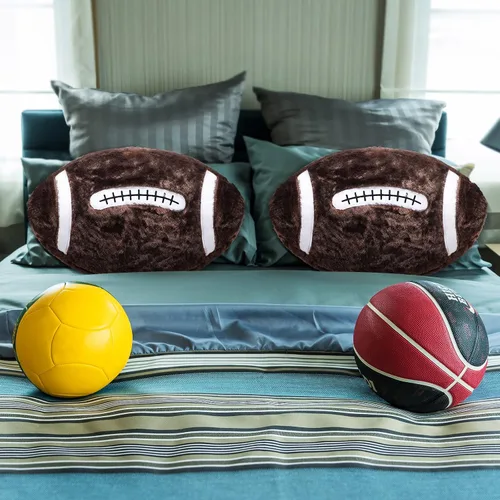 Miniatura 7 de Jetec 2 piezas de almohada de fútbol esponjosa suave en forma de lindo fútbol, decoración deportiva redonda de felpa con tema deportivo, cojín