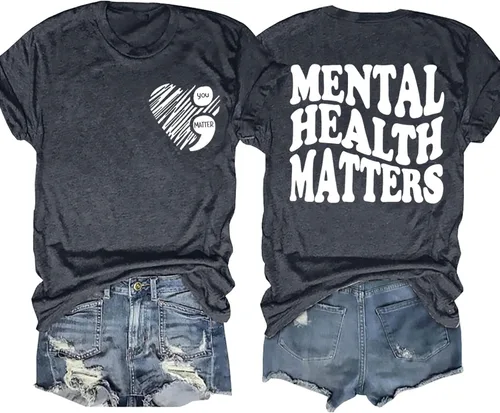 LOTUCY Mental Health Matters - Camiseta divertida para mujer, terapeuta y psicóloga, camiseta para concientización sobre enfermedades cerebrales