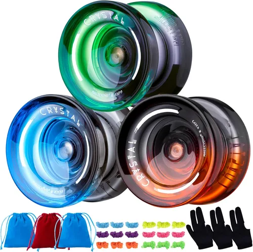 MAGICYOYO Paquete de 3 yoyos sensibles para niños principiantes, K2 (Yoyo de cristal con 3 guantes de yoyo, 3 bolsas de yoyo, 18 cuerdas de yoyo