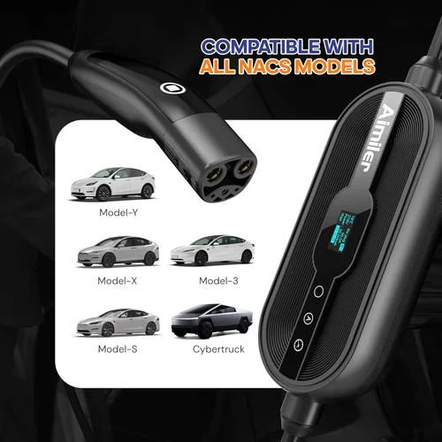 Miniatura 2 de AIMILER Cargador Tesla de nivel 2 (aplicación inalámbrica WiFi), 240 V, 32 amperios, enchufe NEMA 14-50, cable de 25 pies - Conector NACS Carbono
