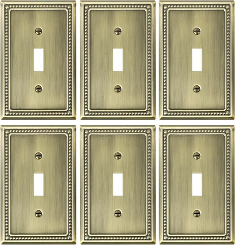 Miniatura 9 de Paquete de 2 placas de triple interruptor de luz de palanca, cubiertas decorativas de perlas, placa de pared de metal de 3 segmentos de latón Latón