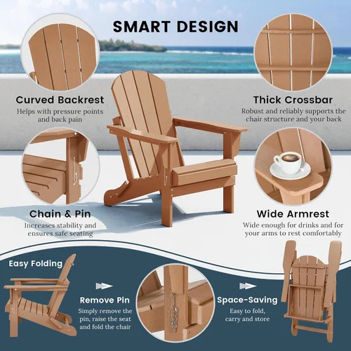 Miniatura 7 de HDPE Laguna Silla Adirondack plegable de polietileno (juego de 2), teca