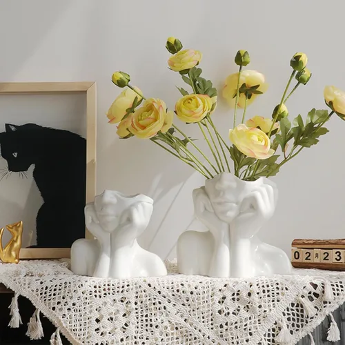 Miniatura 2 de Jarrón de cerámica con forma de mujer, ideal para decoración de estante, moderno florero para decoración de mesa, florero pequeño de granja