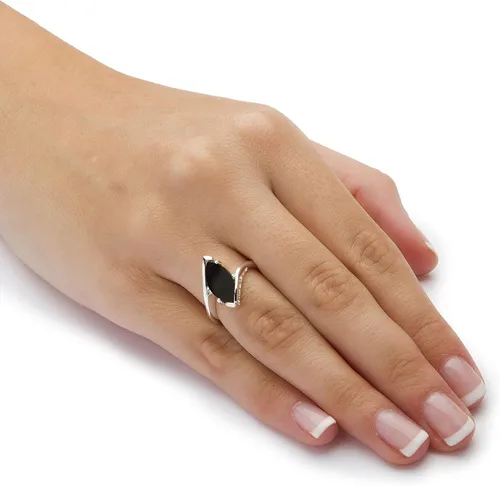 Miniatura 3 de Anillo de ónix negro natural en forma de marquesa de plata de ley
