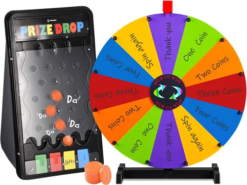 Miniatura 9 de Kit de tablero de premios WinSpin, rueda de premios de 12" y tablero de caída de 25x14, juego giratorio de la fortuna, águila de mesa, juego