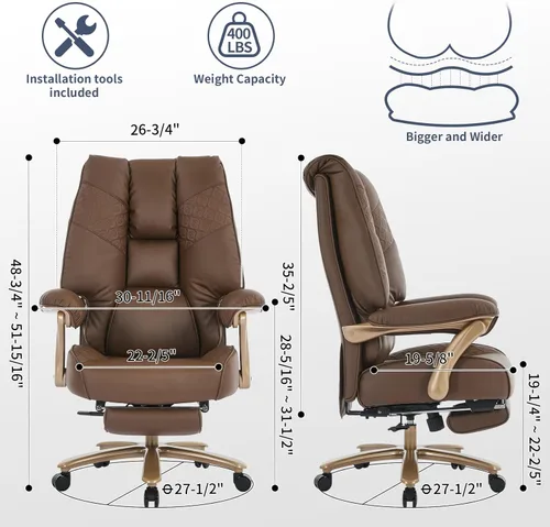 Miniatura 2 de EXCEBET Silla de oficina ejecutiva grande y alta con reposapiés, capacidad de 400 libras, silla de oficina ergonómica de respaldo alto con soporte