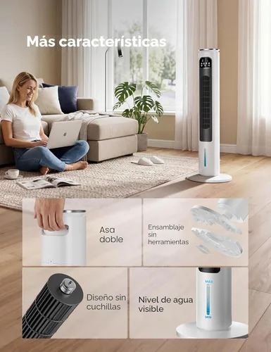 Miniatura 9 de Unidad de aire acondicionado portátil sin ventanas con control remoto, enfriador de aire evaporativo sin ventilación de 37 pulgadas, enfriador