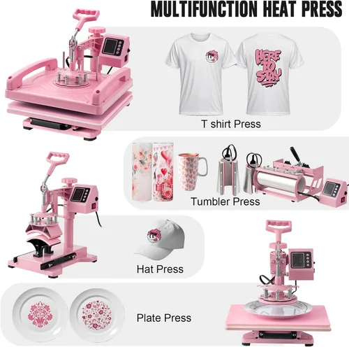 Miniatura 2 de Hitgrand Prensa de calor de 15 x 15 pulgadas, máquina de prensa de calor para camisetas, prensa de calor 8 en 1 con prensa de vaso de 30 onzas