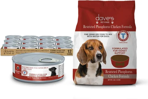 Dave's Pet Food Soporte renal para perros con soporte renal (crumble de pollo y paté de atún), alimento renal húmedo para perros, bajo fósforo sin