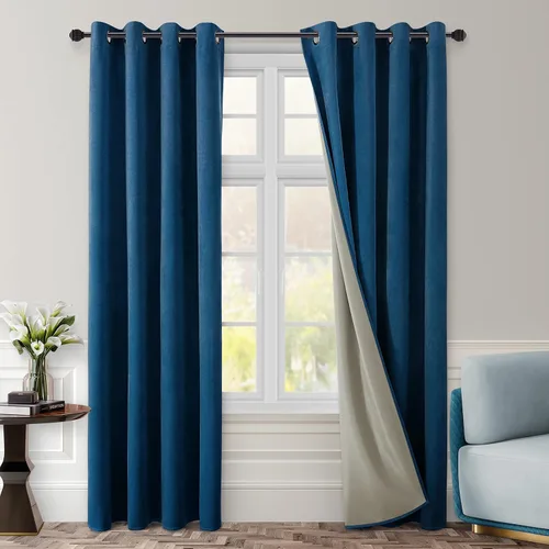 Miniatura 9 de HOMEIDEAS Cortinas de terciopelo opacas de color azul marino, 52 x 96 pulgadas, para oscurecer la habitación, con aislamiento térmico y ojales