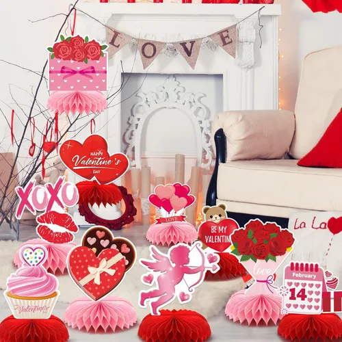 Miniatura 7 de 10 piezas de centros de mesa de panal de abeja de San Valentín para la mesa, decoraciones de San Valentín, centro de mesa de panal, centros de mesa