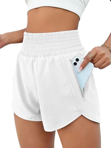 BMJL Pantalones cortos deportivos para mujer, de cintura alta, con bolsillos, deportivos, para gimnasio, elásticos, para entrenamiento