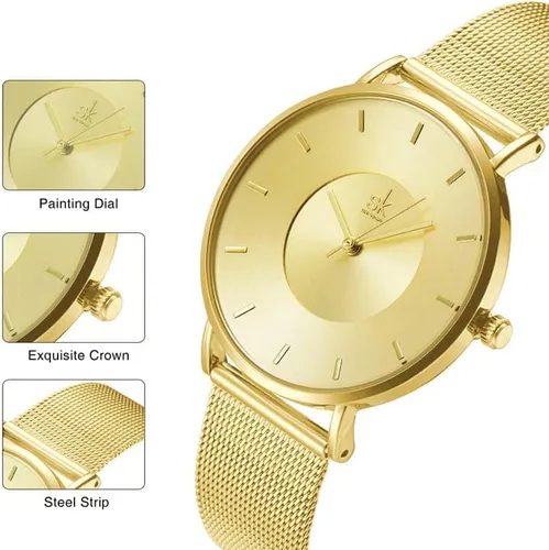 Miniatura 2 de SHENGKE Simple Watches - Reloj analógico de malla para mujer correa de acero inoxidable regalo de aniversario