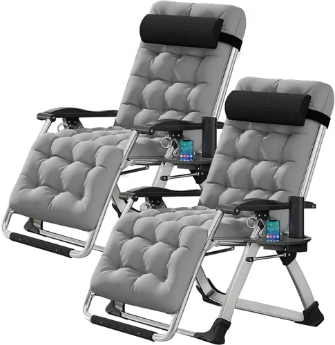 DoCred Silla de gravedad cero, sillón reclinable de césped, tumbona reclinable para patio, tumbona plegable portátil con cojín suave desmontable,