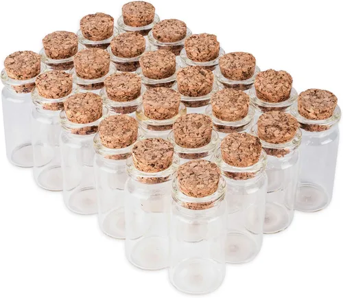 Miniatura 6 de Minitarros de vidrio transparentes, botellas con tapón de corcho para manualidades, proyectos, decoración y recuerdos de fiestas. Tamaño: 1-1/2