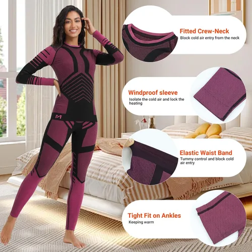 Miniatura 3 de MEETWEE - Ropa interior térmica para mujer, conjunto de primera capa de compresión para invierno, pantalones largos forrados de forro polar