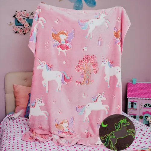 Miniatura 8 de Manta de dinosaurio que brilla en la oscuridad para niños, manta suave de forro polar azul. Gran regalo de dinosaurio para niños, nietos, bebés