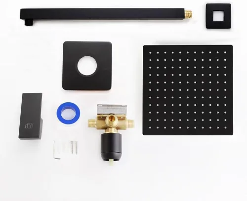 Miniatura 7 de Juego de llave de regadera de color negro mate, sistema de regadera de lluvia para baño con cabezal de regadera de acero inoxidable, kit de ajuste