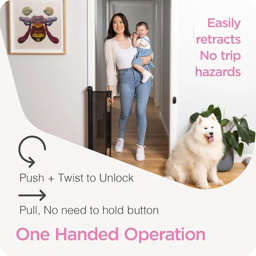 Miniatura 2 de Puerta retráctil para bebé Perma Child Safety 33 pulgadas de alto x 55 pulgadas de ancho, malla, para escaleras, puertas, perros, mascotas