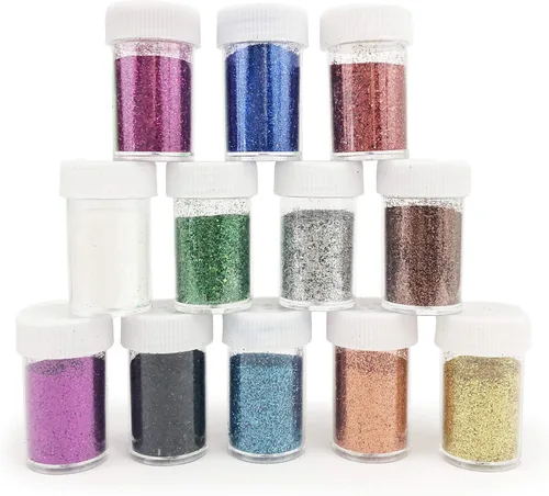 Allgala 12 tarros de batidos de purpurina fina de colores surtidos para artes y manualidades, pintura, álbum de recortes, maquillaje, slime,
