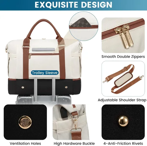 Miniatura 4 de LOVEVOOK Bolsa de viaje para mujer, bolsa de transporte de gran capacidad con bolsa de aseo